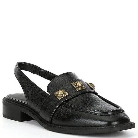 Chelsea & Violet Lundin Black Leather Studded Slingback Loafers Flats - Picture 1 of 9